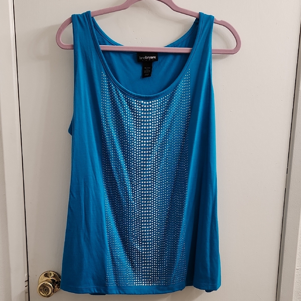 Lane Bryant Teal Tank Top with Silver Rhinestones